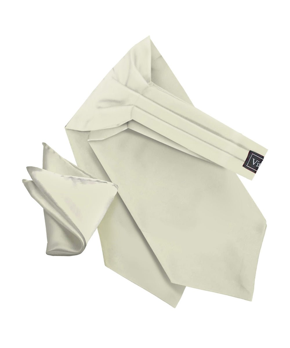 Vittorio Farina Men's Solid Satin Ascot &amp; Pocket Square - ASCOTS - SOLID_BEIGE - Classy Cufflinks