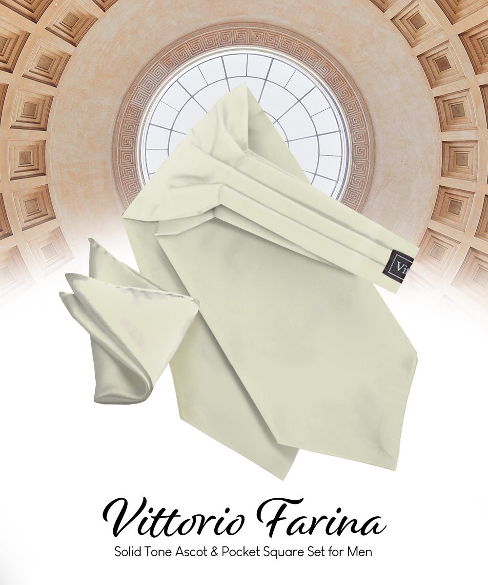 Vittorio Farina Men's Solid Satin Ascot & Pocket Square - ASCOTS - SOLID_BEIGE - Classy Cufflinks
