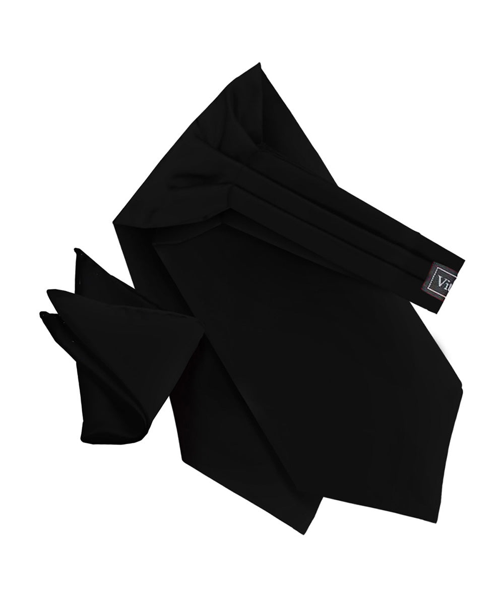 Vittorio Farina Men's Solid Satin Ascot & Pocket Square - ASCOTS - SOLID_BLACK - Classy Cufflinks
