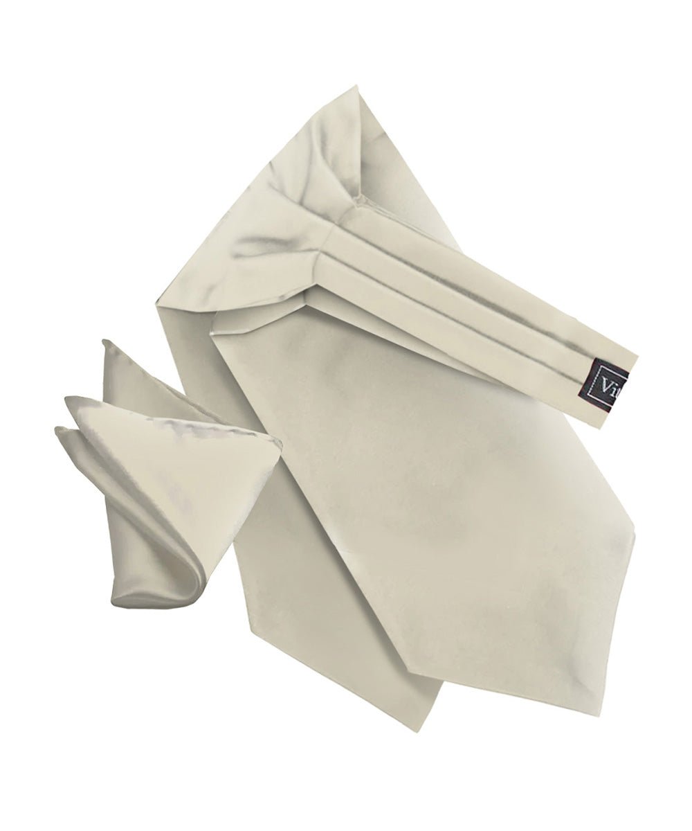 Vittorio Farina Men's Solid Satin Ascot & Pocket Square - ASCOTS - SOLID_IVORY - Classy Cufflinks