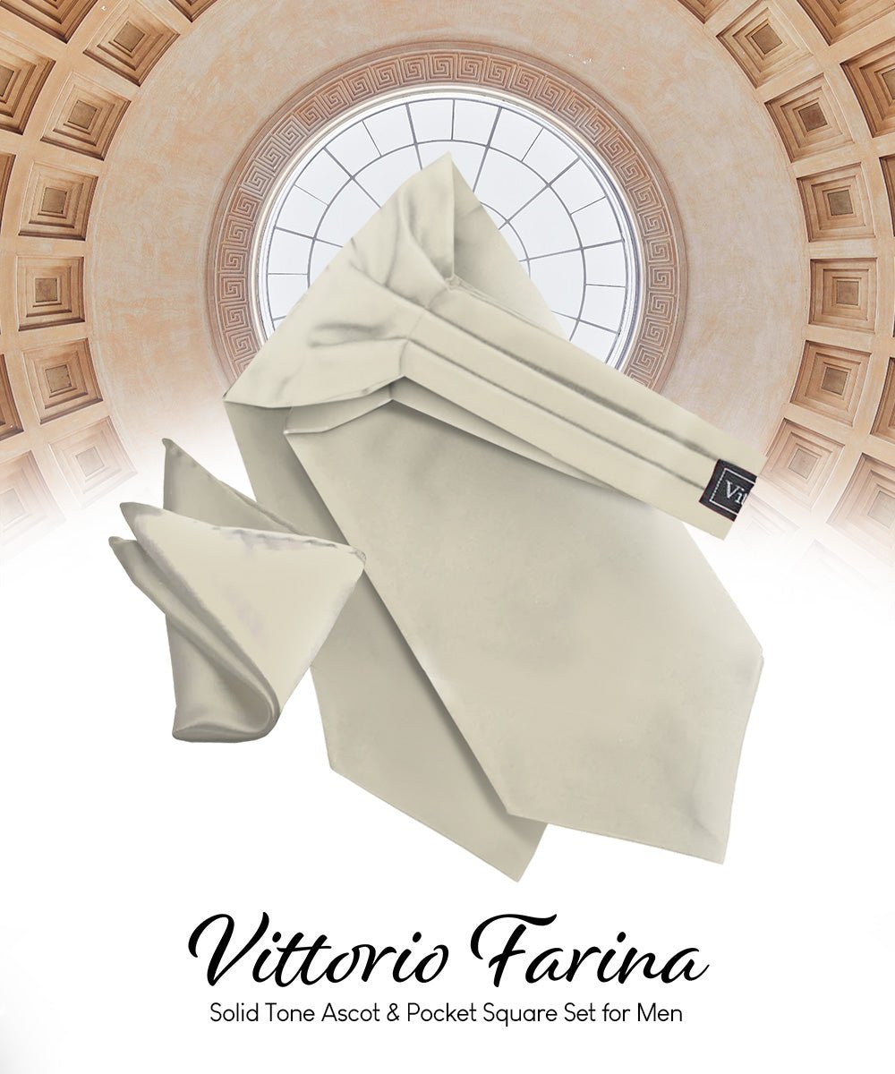 Vittorio Farina Men's Solid Satin Ascot & Pocket Square - ASCOTS - SOLID_IVORY - Classy Cufflinks