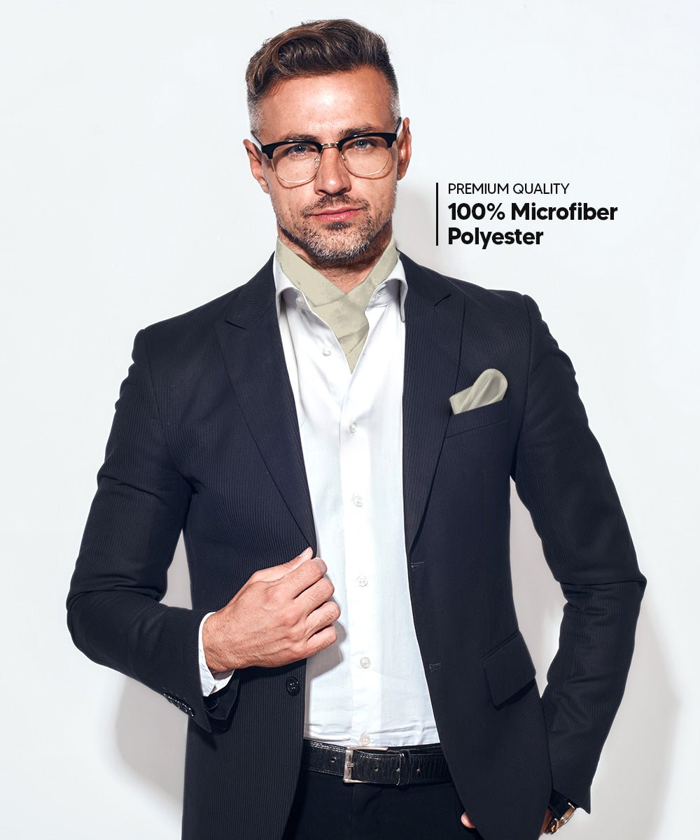 Vittorio Farina Men's Solid Satin Ascot & Pocket Square - ASCOTS - SOLID_IVORY - Classy Cufflinks