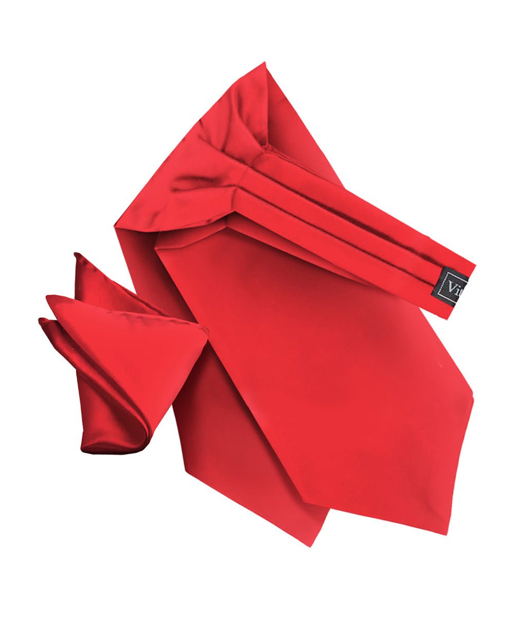Vittorio Farina Men's Solid Satin Ascot & Pocket Square - ASCOTS - SOLID_RED - Classy Cufflinks