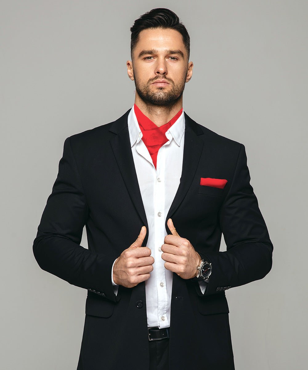 Vittorio Farina Men's Solid Satin Ascot &amp; Pocket Square - ASCOTS - SOLID_RED - Classy Cufflinks