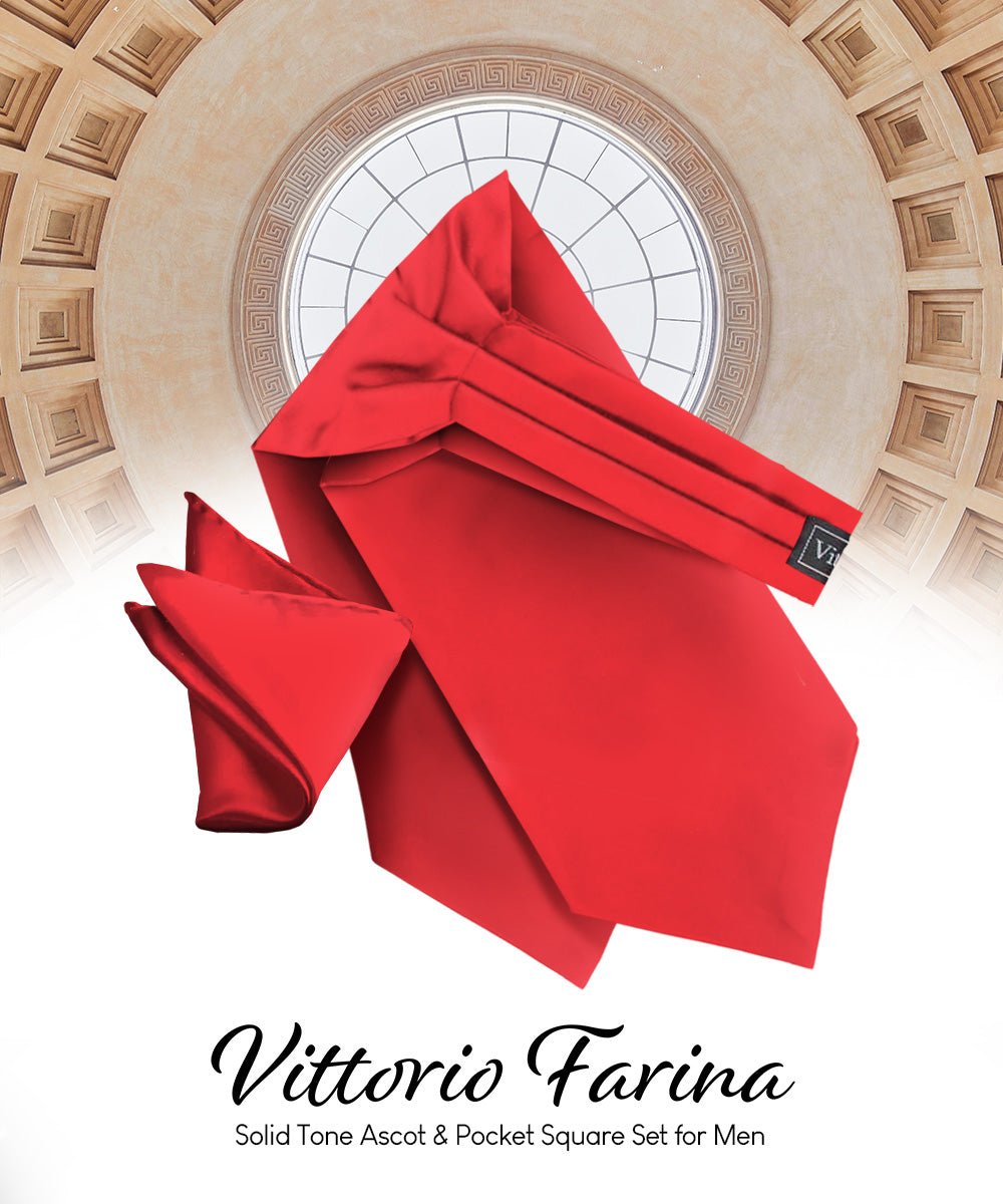 Vittorio Farina Men's Solid Satin Ascot &amp; Pocket Square - ASCOTS - SOLID_RED - Classy Cufflinks