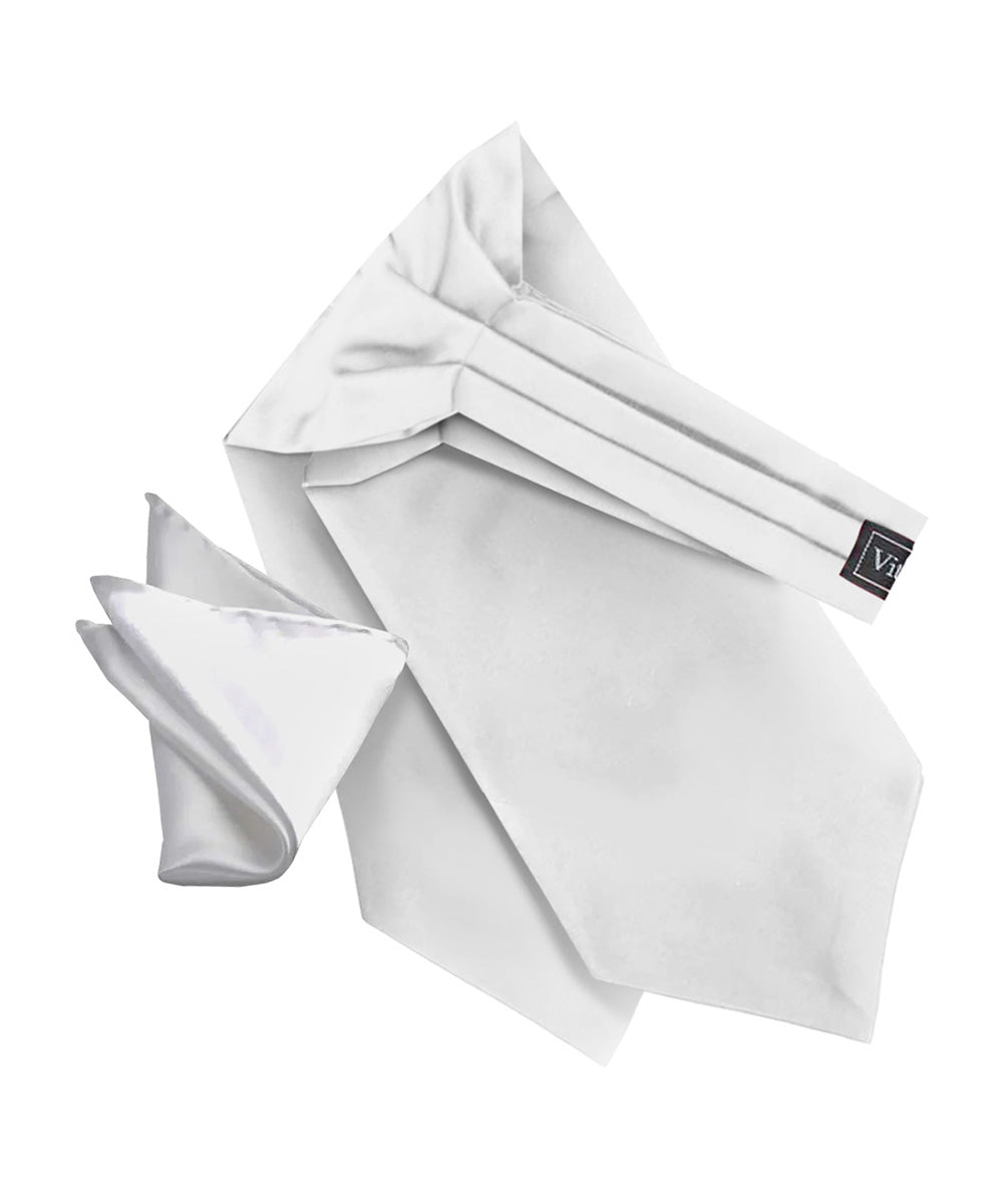 Vittorio Farina Men's Solid Satin Ascot &amp; Pocket Square - ASCOTS - SOLID_WHITE - Classy Cufflinks