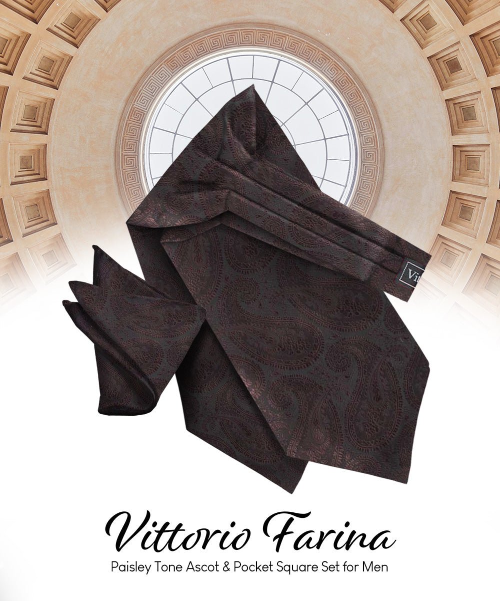 Vittorio Farina Men's Woven Pasiley Ascot &amp; Pocket Square - ASCOTS - WP_BROWN - Classy Cufflinks