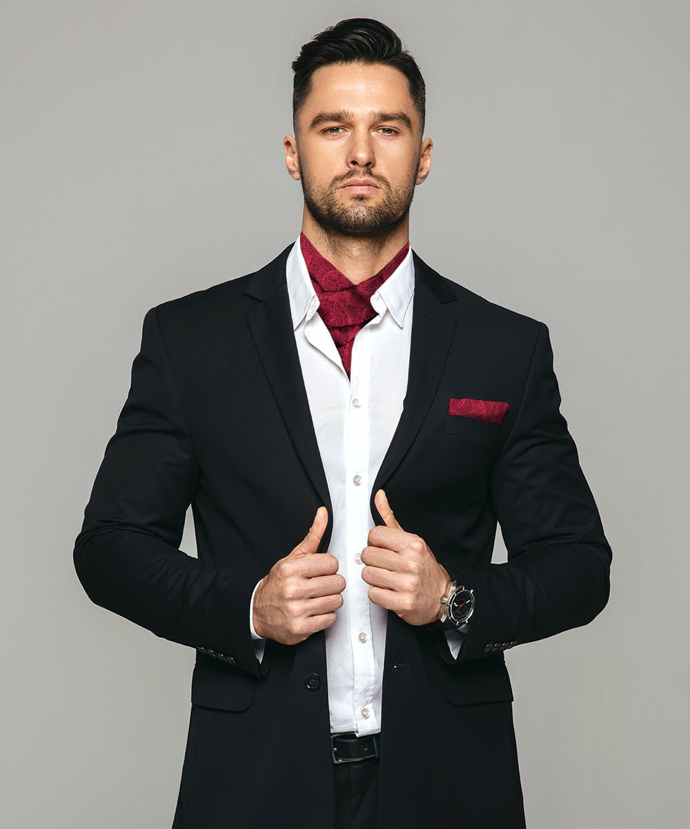 Vittorio Farina Men's Woven Pasiley Ascot &amp; Pocket Square - ASCOTS - WP_BURGUNDY - Classy Cufflinks