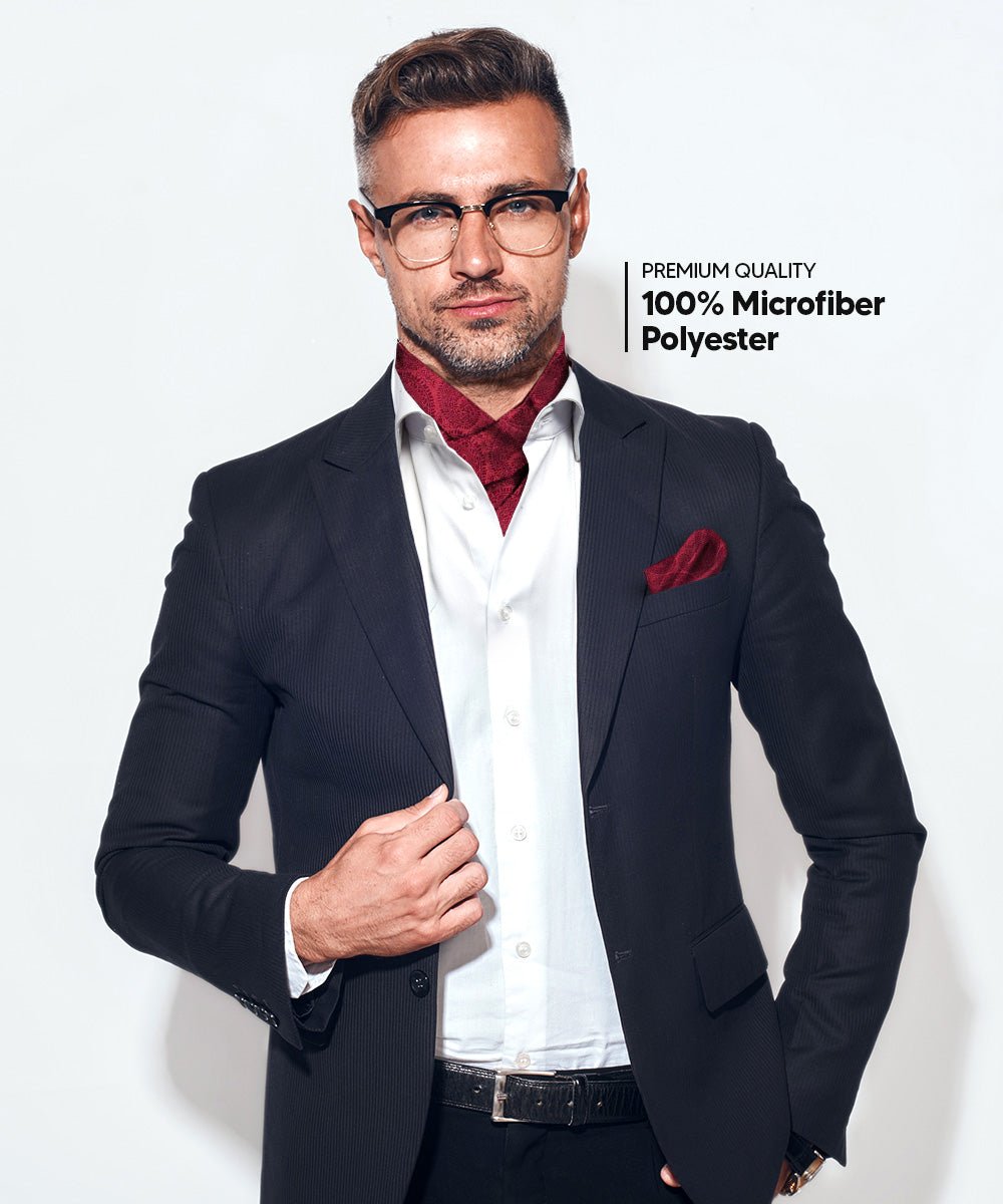 Vittorio Farina Men's Woven Pasiley Ascot &amp; Pocket Square - ASCOTS - WP_BURGUNDY - Classy Cufflinks