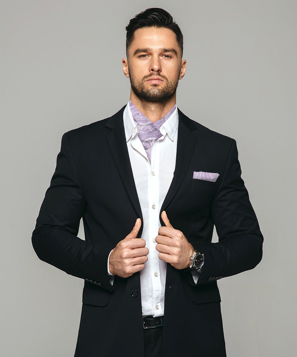 Vittorio Farina Men's Woven Pasiley Ascot & Pocket Square - ASCOTS - WP_LAVENDER - Classy Cufflinks