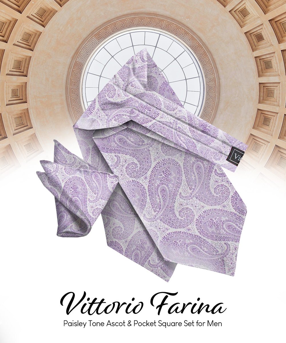 Vittorio Farina Men's Woven Pasiley Ascot &amp; Pocket Square - ASCOTS - WP_LAVENDER - Classy Cufflinks
