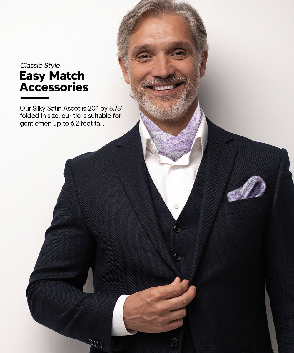 Vittorio Farina Men's Woven Pasiley Ascot & Pocket Square - ASCOTS - WP_LAVENDER - Classy Cufflinks