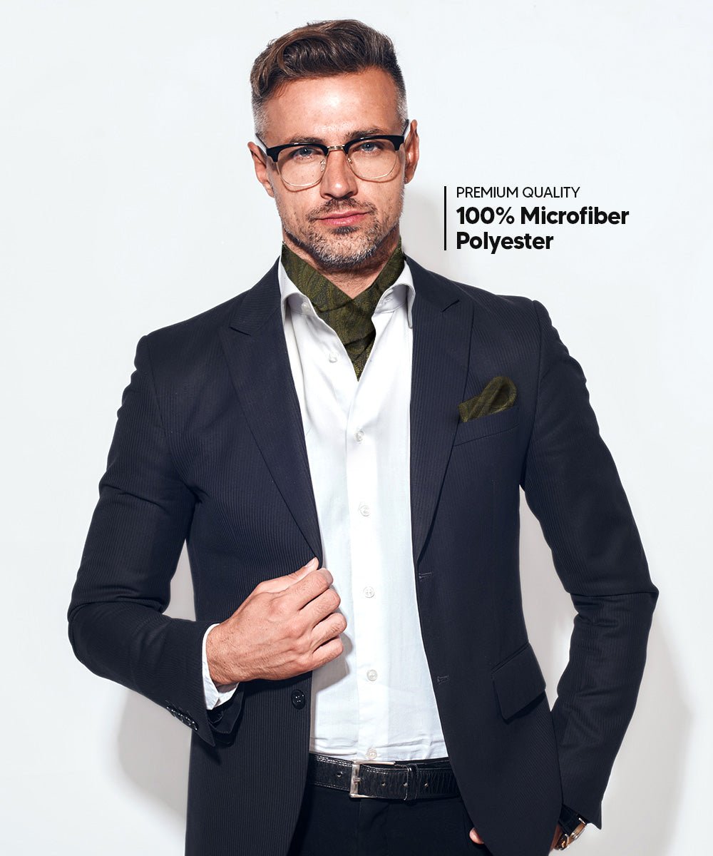 Vittorio Farina Men's Woven Pasiley Ascot &amp; Pocket Square - ASCOTS - WP_OLIVE - Classy Cufflinks