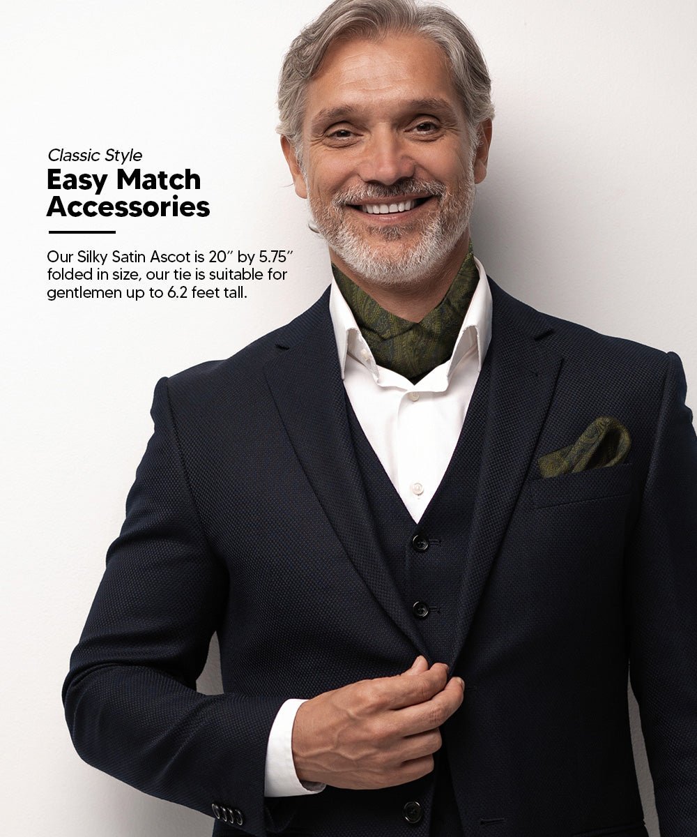 Vittorio Farina Men's Woven Pasiley Ascot & Pocket Square - ASCOTS - WP_OLIVE - Classy Cufflinks