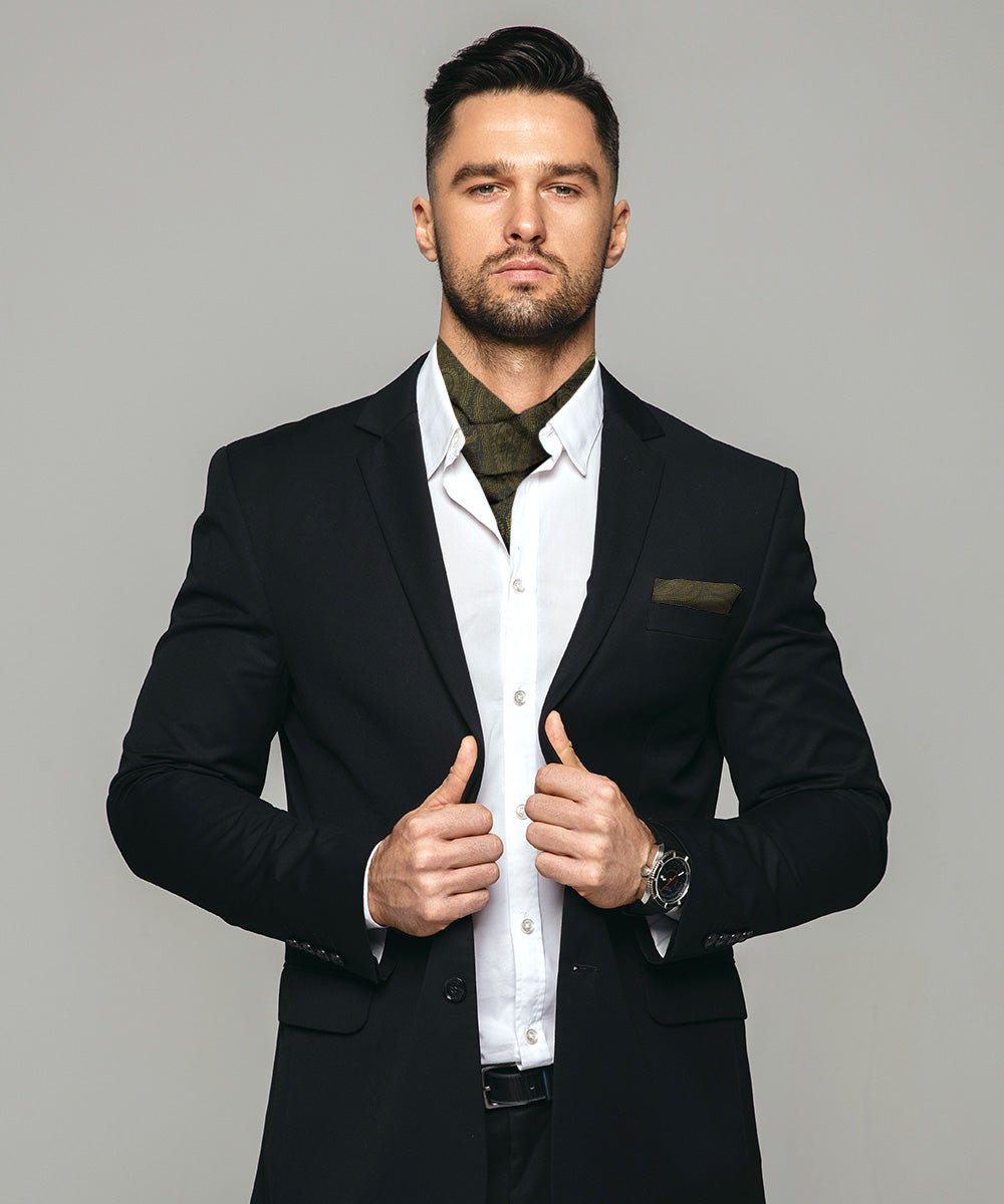 Vittorio Farina Men's Woven Pasiley Ascot &amp; Pocket Square - ASCOTS - WP_OLIVE - Classy Cufflinks