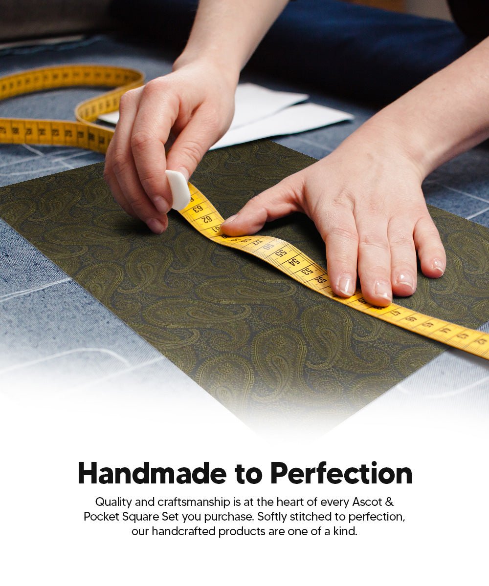 Vittorio Farina Men's Woven Pasiley Ascot &amp; Pocket Square - ASCOTS - WP_OLIVE - Classy Cufflinks