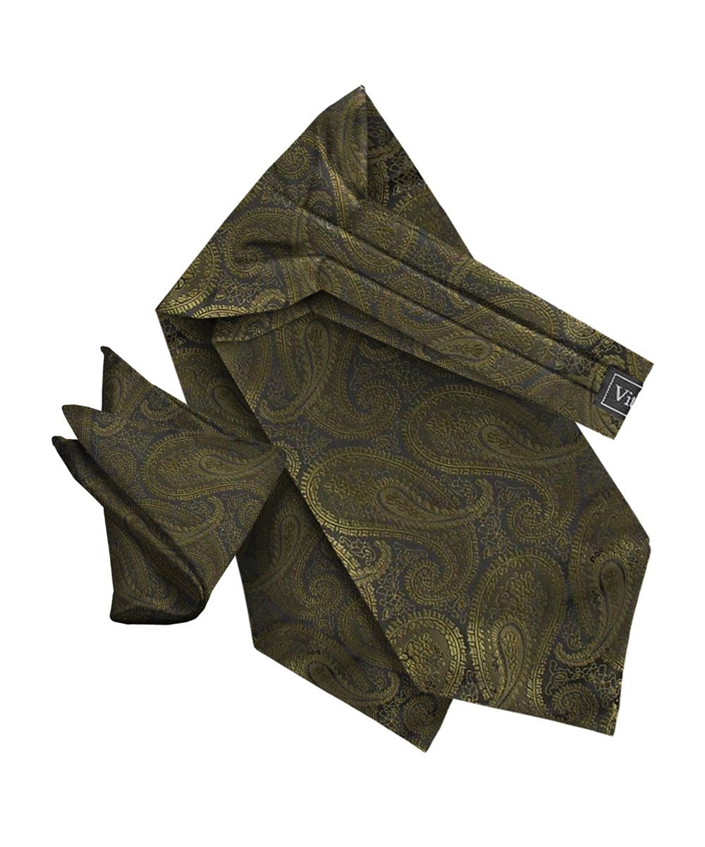Vittorio Farina Men's Woven Pasiley Ascot & Pocket Square - ASCOTS - WP_OLIVE - Classy Cufflinks