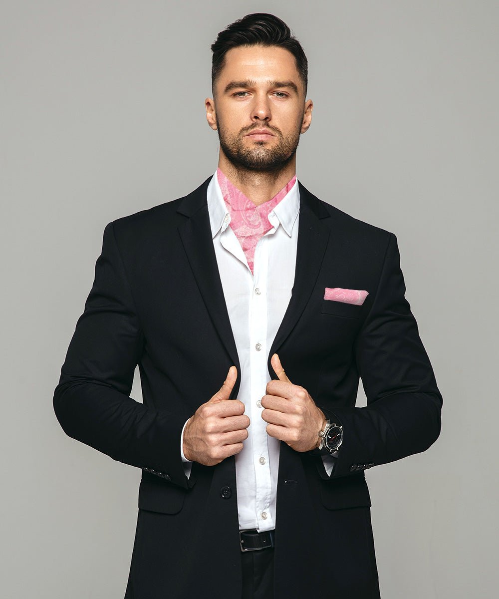 Vittorio Farina Men's Woven Pasiley Ascot & Pocket Square - ASCOTS - WP_PINK - Classy Cufflinks