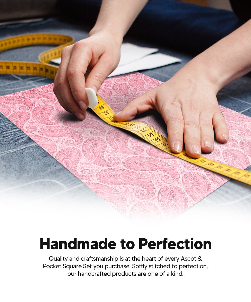 Vittorio Farina Men's Woven Pasiley Ascot &amp; Pocket Square - ASCOTS - WP_PINK - Classy Cufflinks
