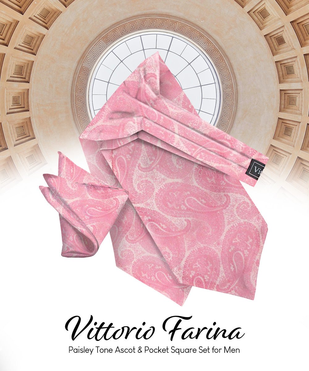 Vittorio Farina Men's Woven Pasiley Ascot &amp; Pocket Square - ASCOTS - WP_PINK - Classy Cufflinks