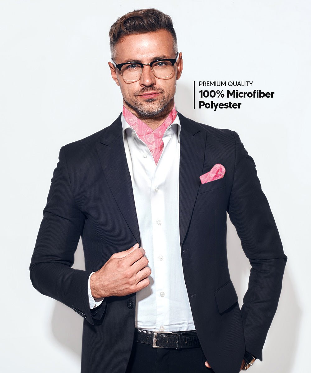 Vittorio Farina Men's Woven Pasiley Ascot & Pocket Square - ASCOTS - WP_PINK - Classy Cufflinks