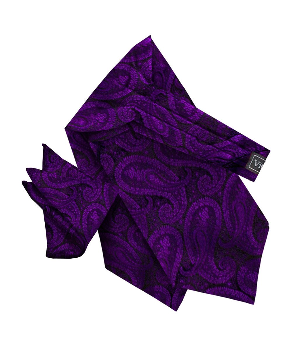 Vittorio Farina Men's Woven Pasiley Ascot &amp; Pocket Square - ASCOTS - WP_PURPLE - Classy Cufflinks
