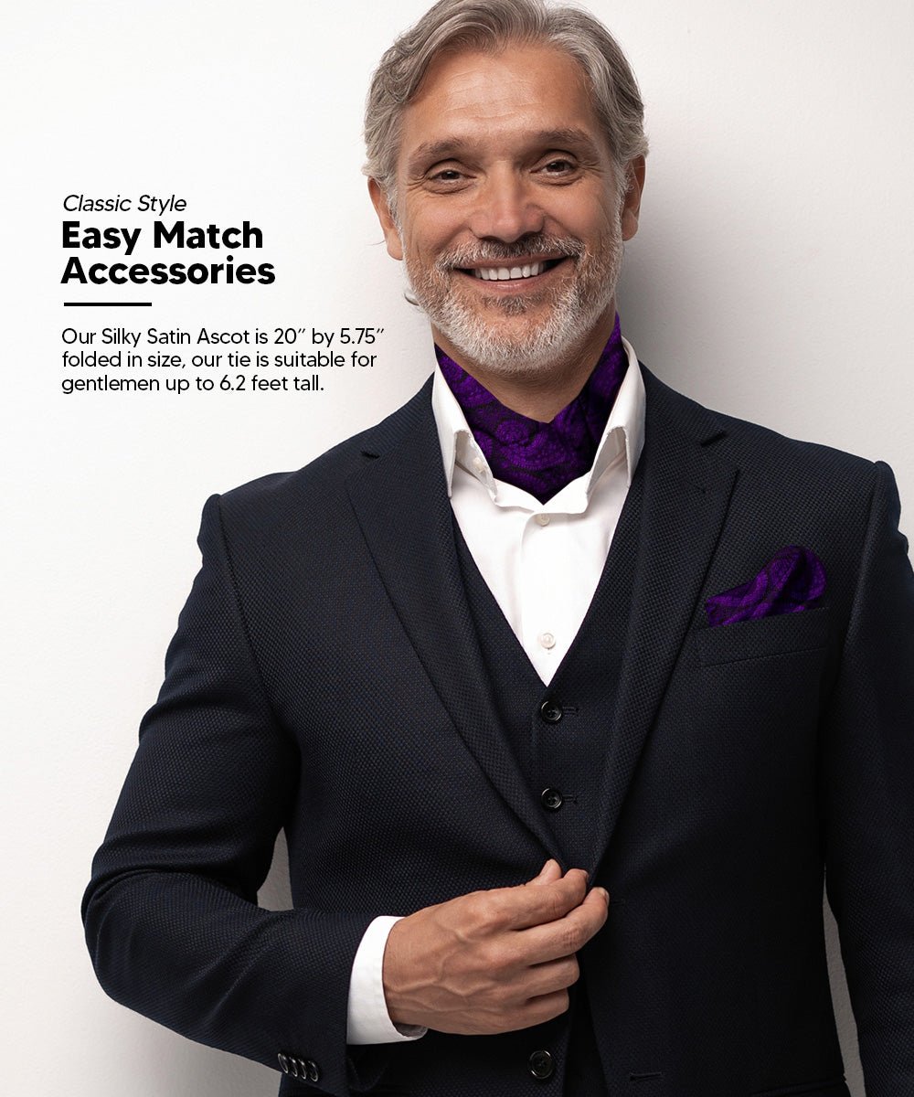Vittorio Farina Men's Woven Pasiley Ascot & Pocket Square - ASCOTS - WP_PURPLE - Classy Cufflinks