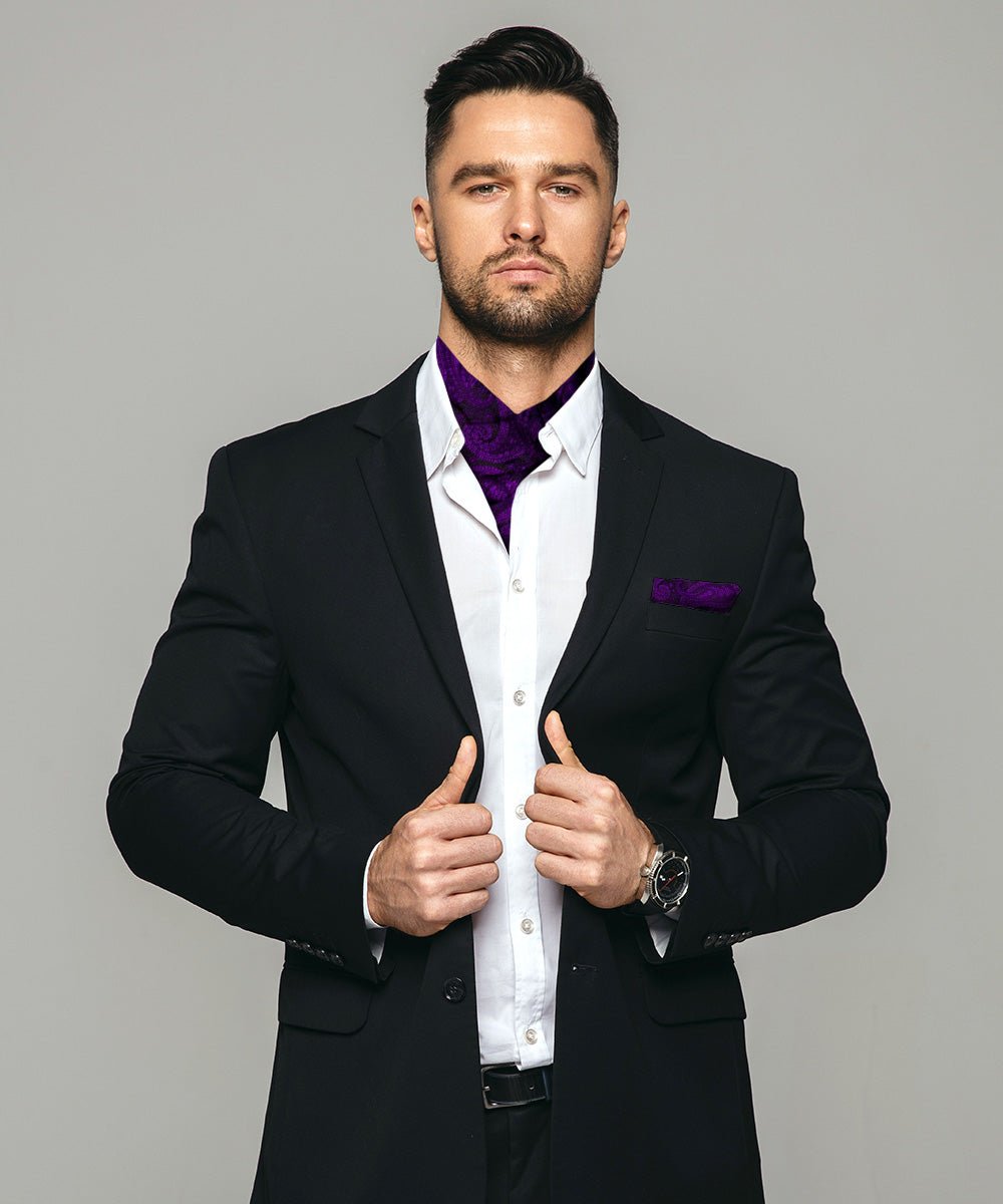 Vittorio Farina Men's Woven Pasiley Ascot & Pocket Square - ASCOTS - WP_PURPLE - Classy Cufflinks