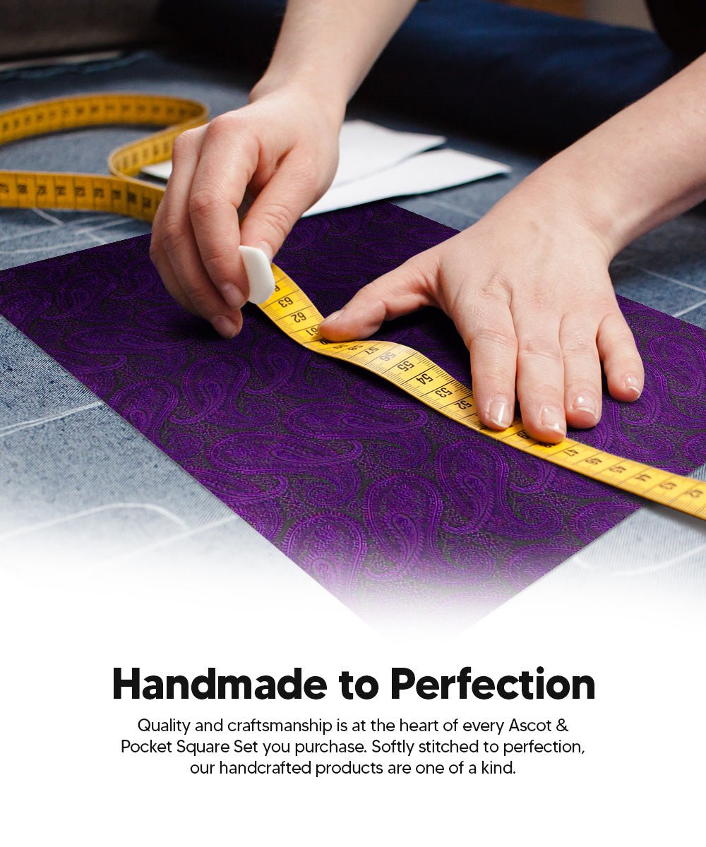 Vittorio Farina Men's Woven Pasiley Ascot &amp; Pocket Square - ASCOTS - WP_PURPLE - Classy Cufflinks