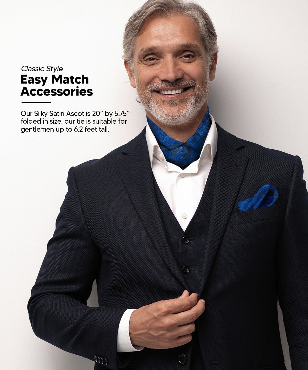 Vittorio Farina Men's Woven Pasiley Ascot & Pocket Square - ASCOTS - WP_ROYAL - Classy Cufflinks