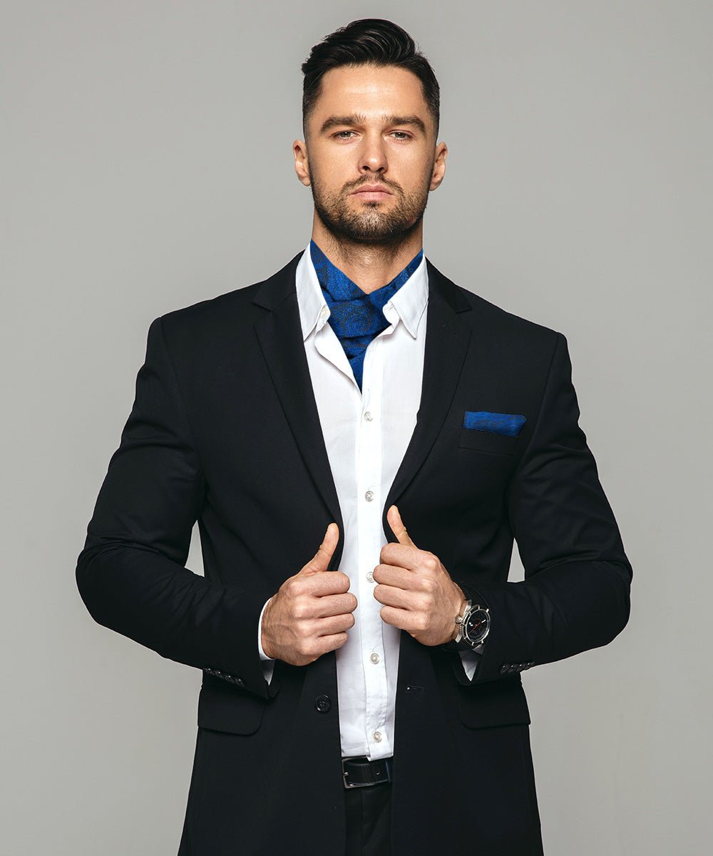 Vittorio Farina Men's Woven Pasiley Ascot &amp; Pocket Square - ASCOTS - WP_ROYAL - Classy Cufflinks