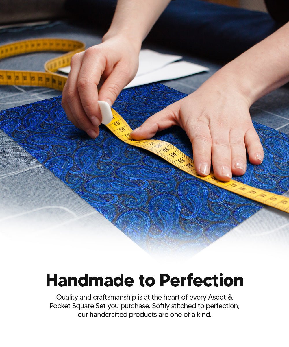 Vittorio Farina Men's Woven Pasiley Ascot &amp; Pocket Square - ASCOTS - WP_ROYAL - Classy Cufflinks