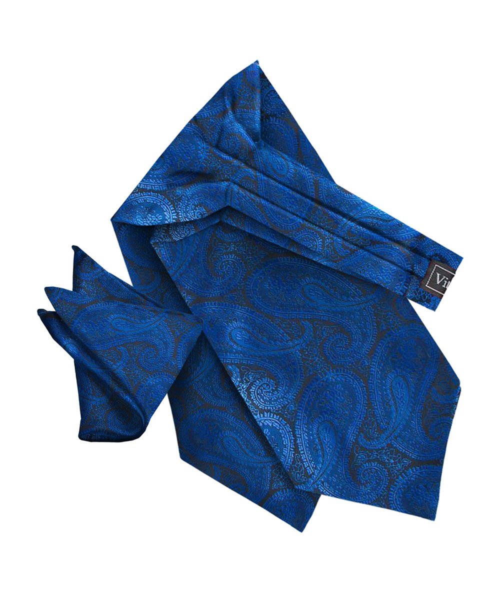Vittorio Farina Men's Woven Pasiley Ascot &amp; Pocket Square - ASCOTS - WP_ROYAL - Classy Cufflinks