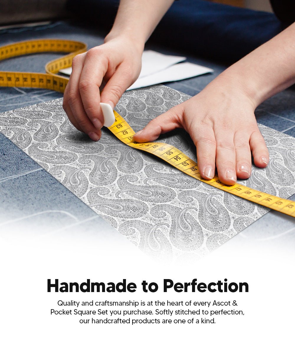 Vittorio Farina Men's Woven Pasiley Ascot &amp; Pocket Square - ASCOTS - WP_SILVER - Classy Cufflinks