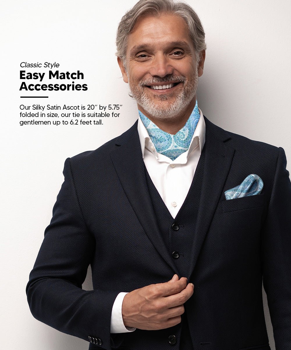 Vittorio Farina Men's Woven Pasiley Ascot & Pocket Square - ASCOTS - WP_SKY - Classy Cufflinks