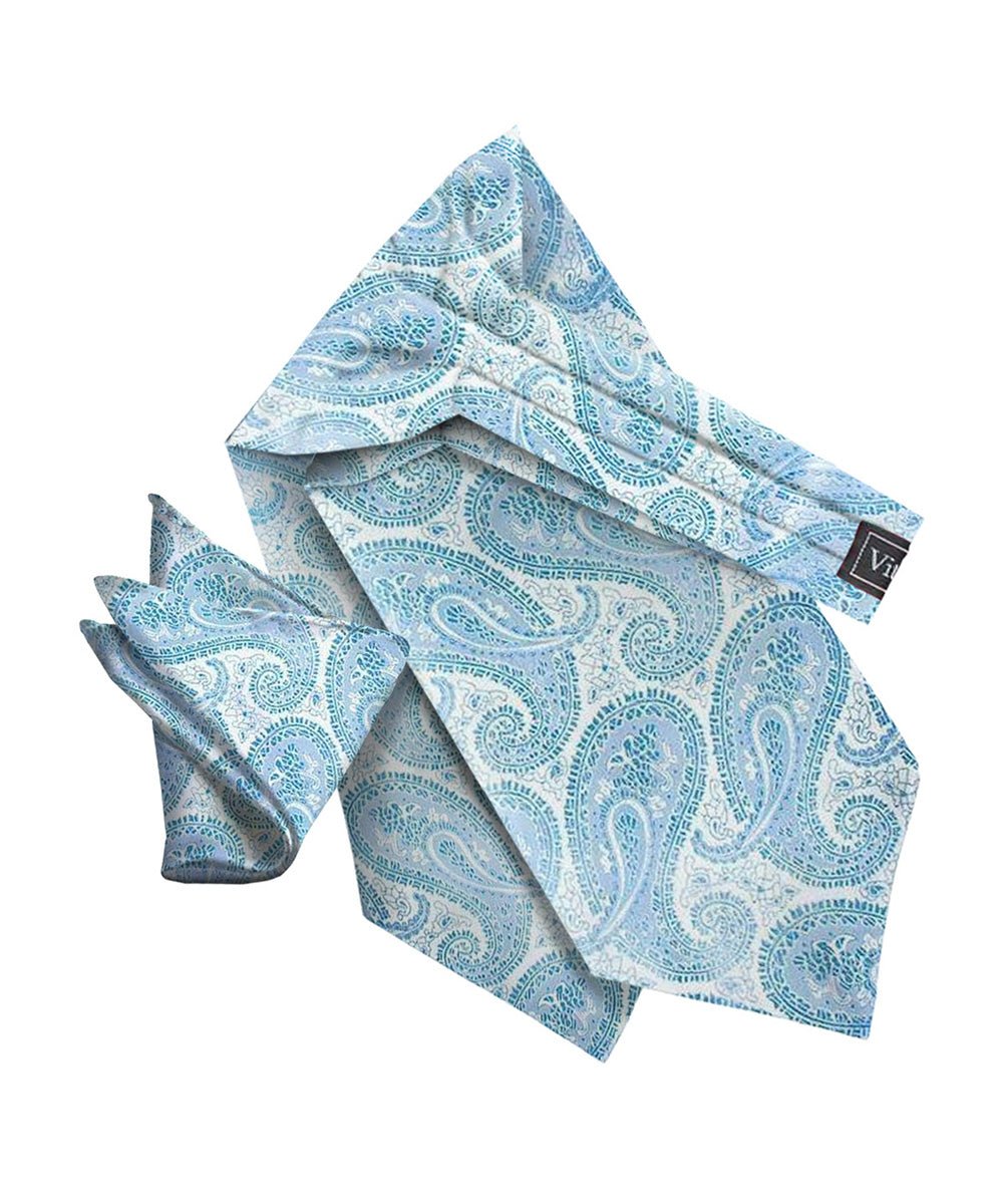 Vittorio Farina Men's Woven Pasiley Ascot &amp; Pocket Square - ASCOTS - WP_SKY - Classy Cufflinks