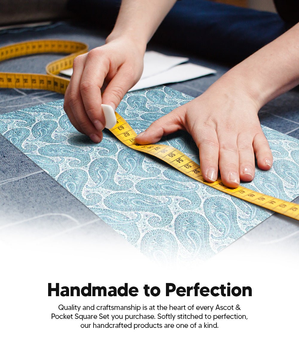 Vittorio Farina Men's Woven Pasiley Ascot &amp; Pocket Square - ASCOTS - WP_SKY - Classy Cufflinks