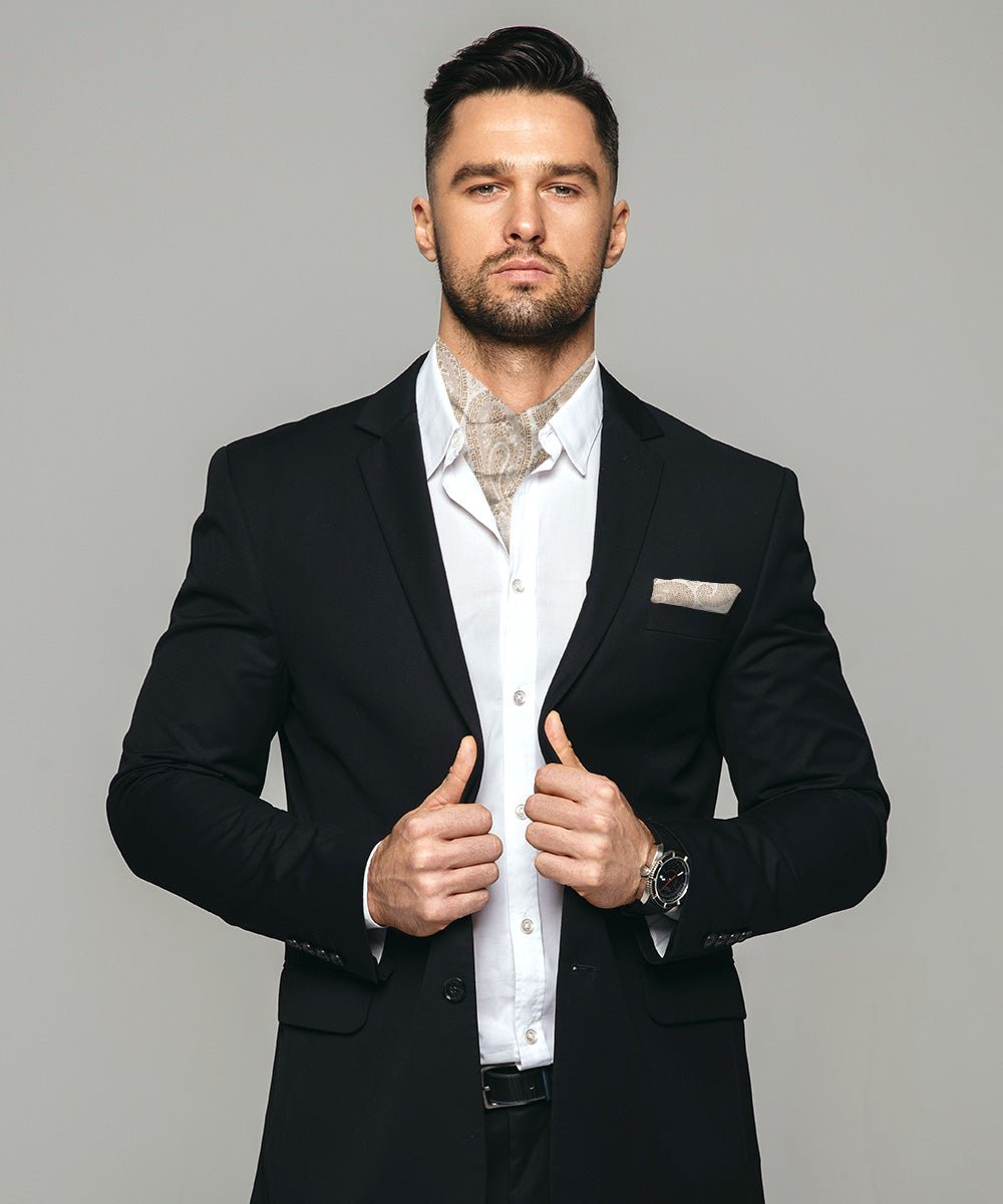 Vittorio Farina Men's Woven Pasiley Ascot & Pocket Square - ASCOTS - WP_TAUPE - Classy Cufflinks