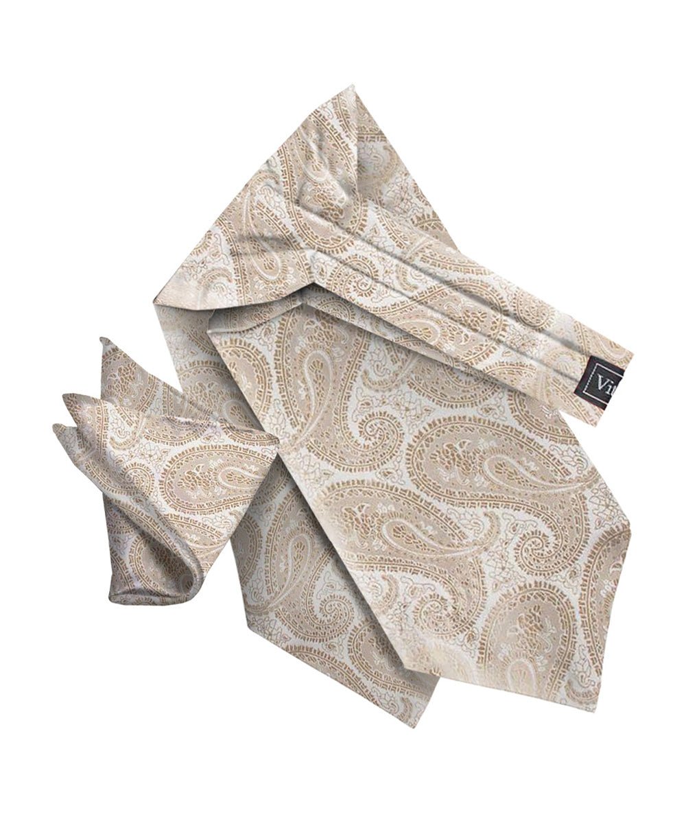 Vittorio Farina Men's Woven Pasiley Ascot &amp; Pocket Square - ASCOTS - WP_TAUPE - Classy Cufflinks