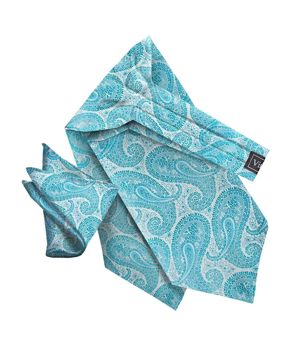 Vittorio Farina Men's Woven Pasiley Ascot & Pocket Square - ASCOTS - WP_TURQUOISE - Classy Cufflinks
