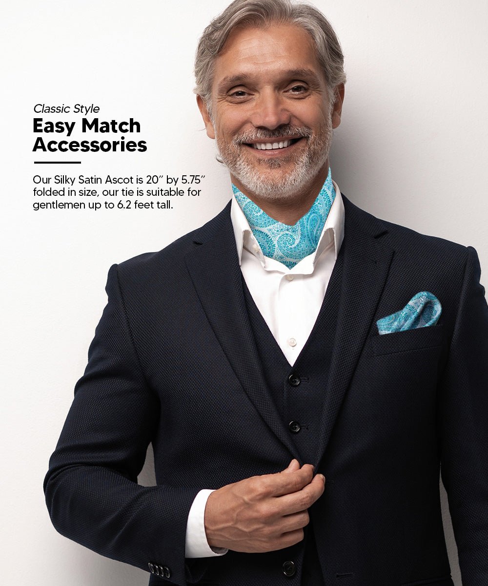 Vittorio Farina Men's Woven Pasiley Ascot & Pocket Square - ASCOTS - WP_TURQUOISE - Classy Cufflinks