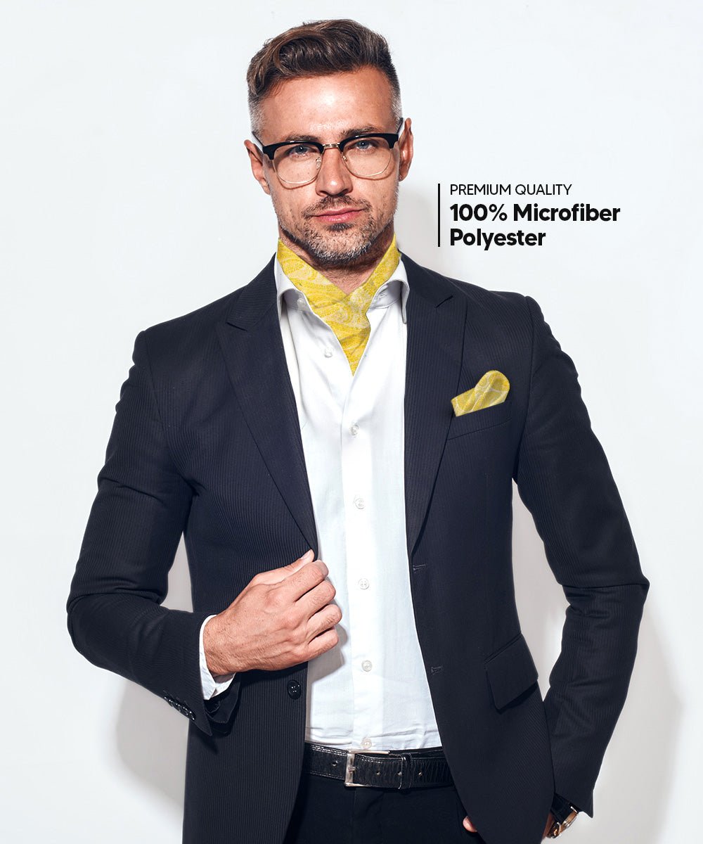 Vittorio Farina Men's Woven Pasiley Ascot & Pocket Square - ASCOTS - WP_YELLOW - Classy Cufflinks