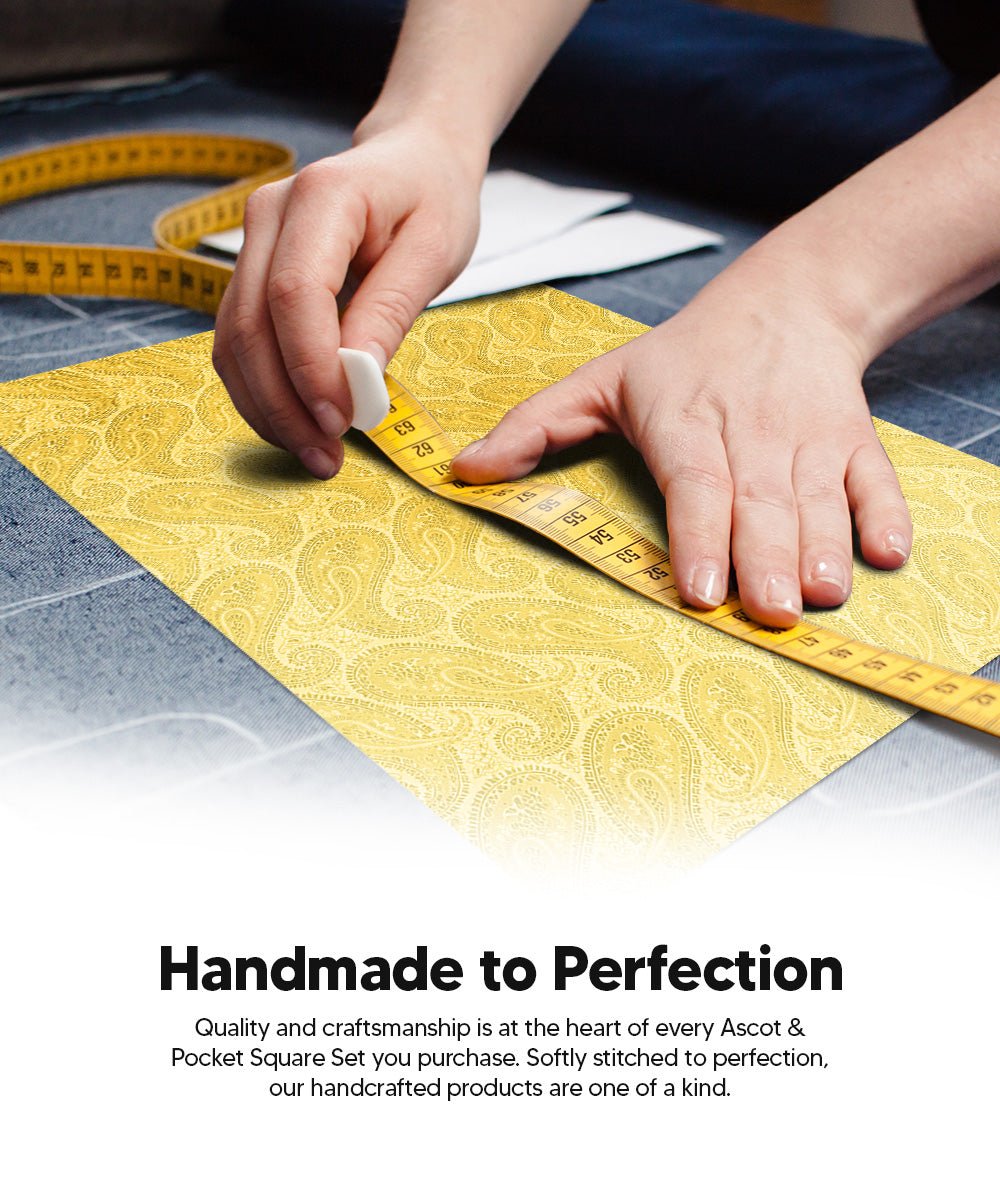 Vittorio Farina Men's Woven Pasiley Ascot &amp; Pocket Square - ASCOTS - WP_YELLOW - Classy Cufflinks