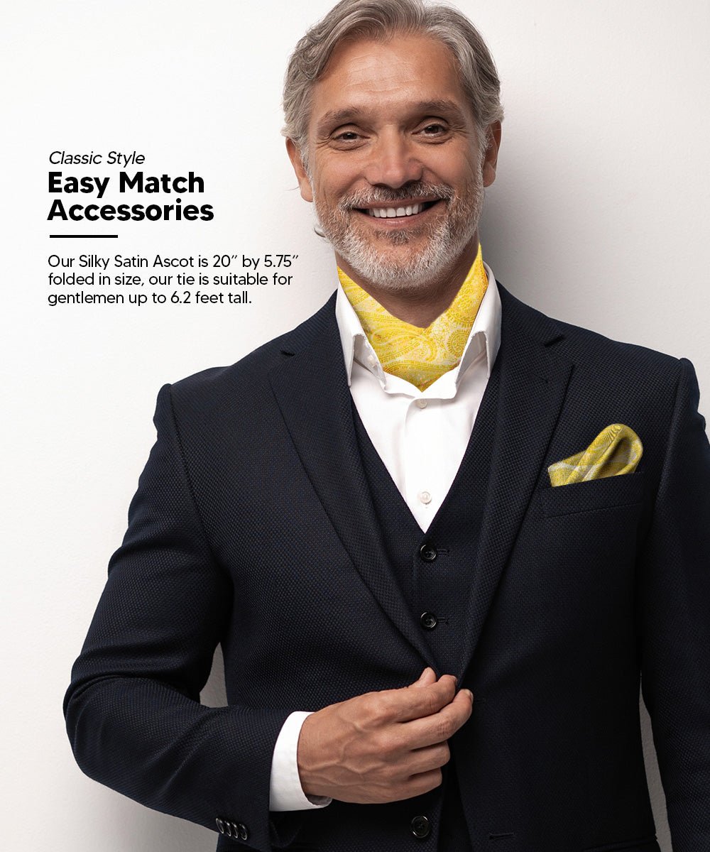 Vittorio Farina Men's Woven Pasiley Ascot & Pocket Square - ASCOTS - WP_YELLOW - Classy Cufflinks