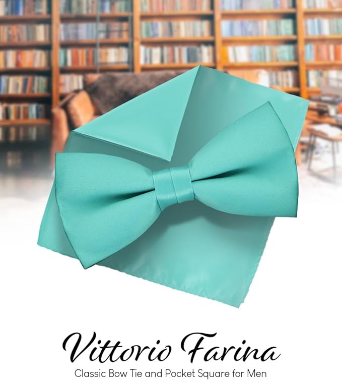 Vittorio Farina Classic Bow Tie &amp; Pocket Square - basic - bow - tie - hanky - aqua - Classy Cufflinks