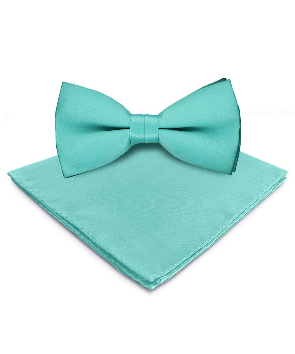 Vittorio Farina Men's Satin Bow Tie & Pocket Square in Gift Box - basic - bow - tie - hanky - aqua - Classy Cufflinks