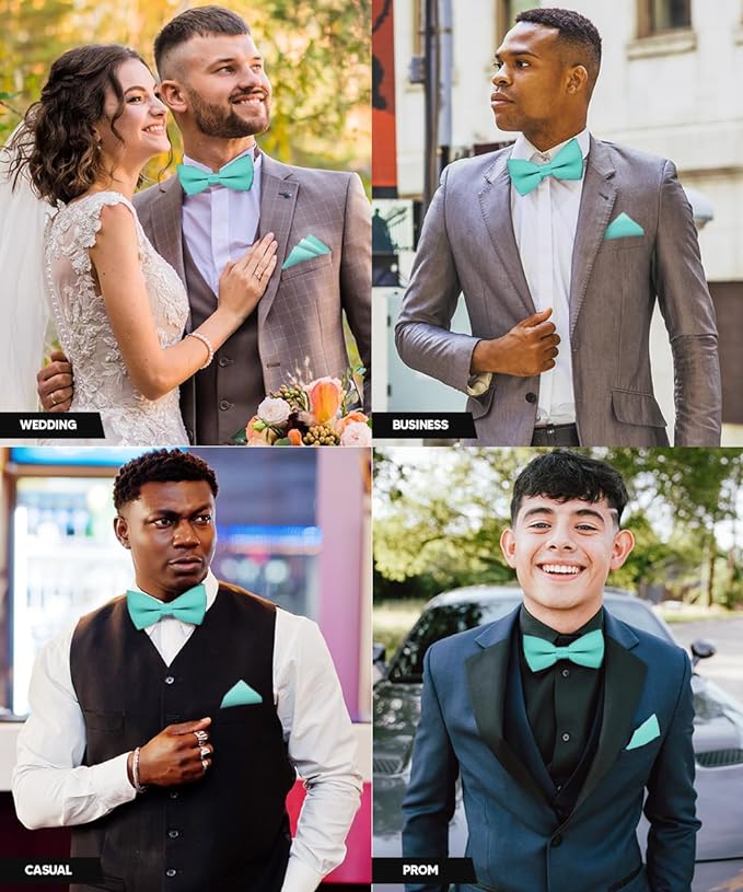 Vittorio Farina Classic Bow Tie & Pocket Square - basic - bow - tie - hanky - aqua - Classy Cufflinks
