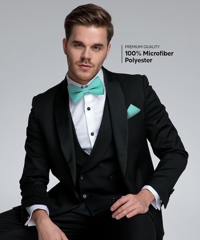 Vittorio Farina Classic Bow Tie & Pocket Square - basic - bow - tie - hanky - aqua - Classy Cufflinks