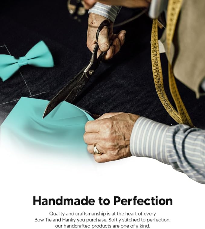 Vittorio Farina Classic Bow Tie &amp; Pocket Square - basic - bow - tie - hanky - aqua - Classy Cufflinks