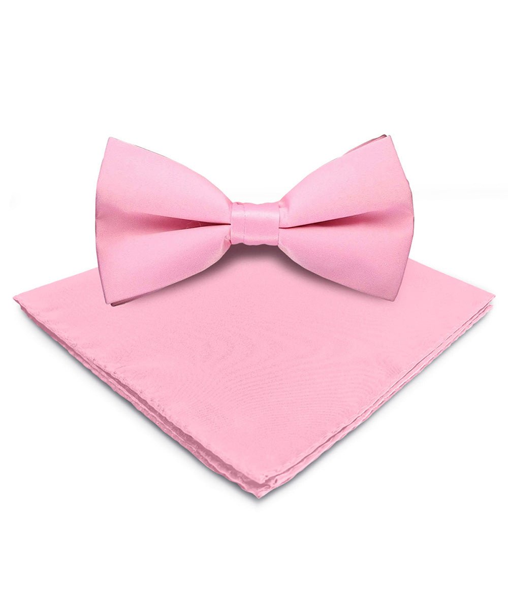 Vittorio Farina Men's Satin Bow Tie &amp; Pocket Square in Gift Box - basic - bow - tie - hanky - bbg - pink - Classy Cufflinks